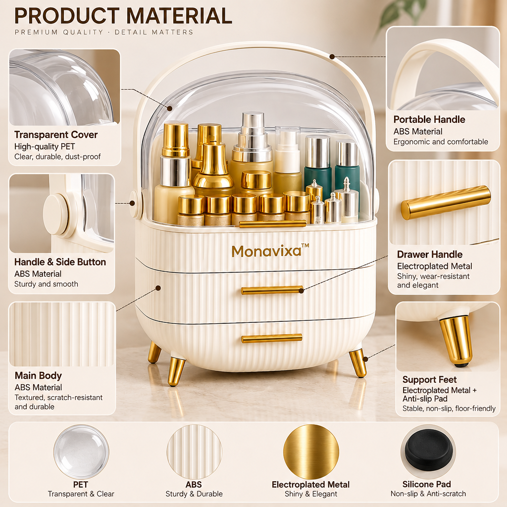 Monavixa™ Elegant Beauty Storage Organizer — Stylish Makeup & Skincare Organization