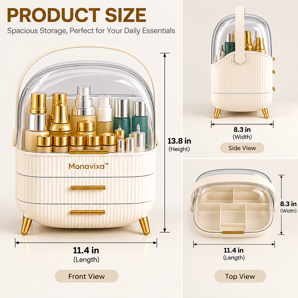 Monavixa™ Elegant Beauty Storage Organizer — Stylish Makeup & Skincare Organization